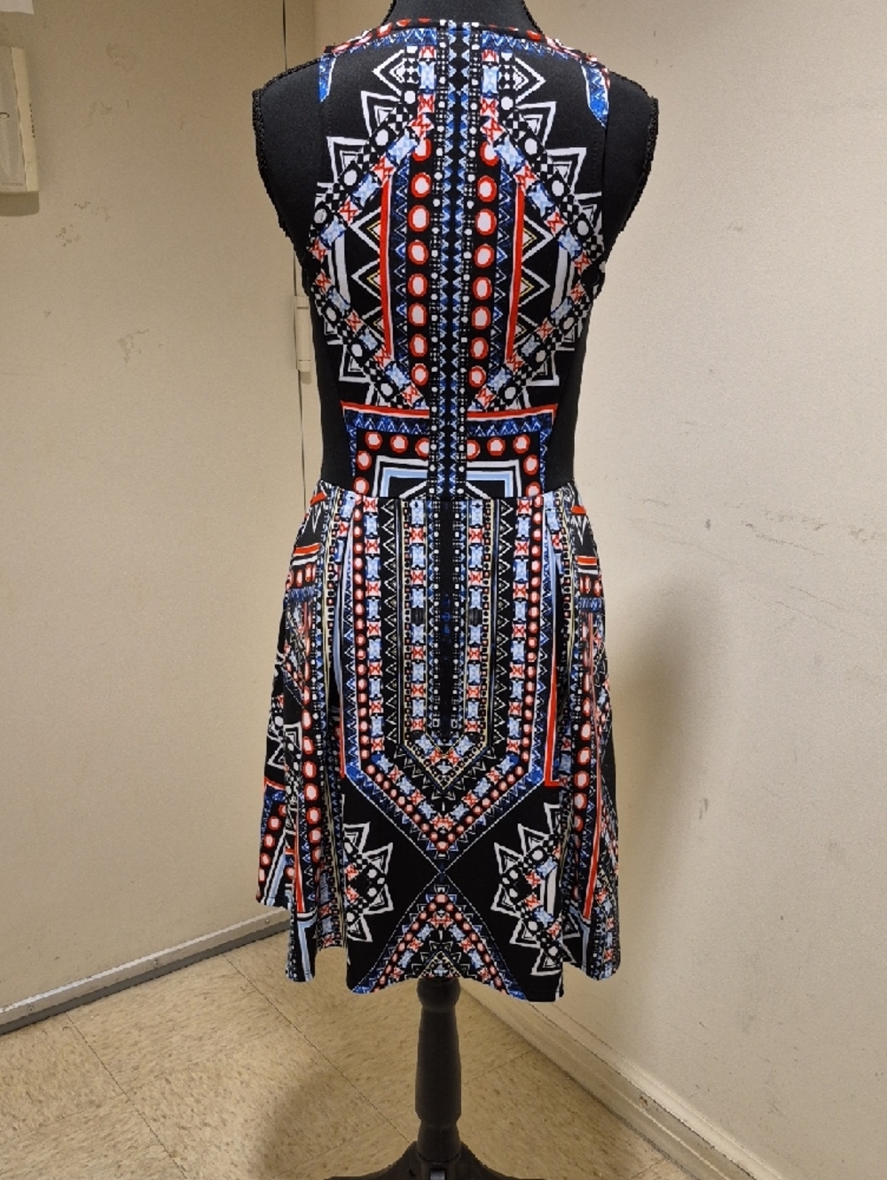 Sleeveless Black Tribal Print A-Line Dress - Picture 3 of 6